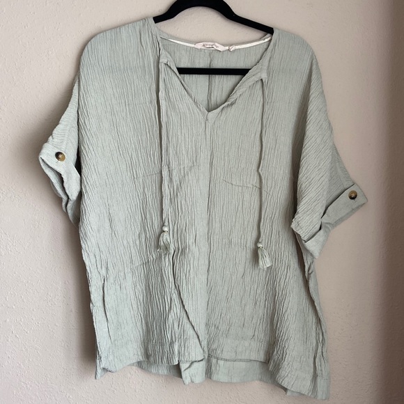 Crinkly Sage Green Top with Tassles - Picture 1 of 8